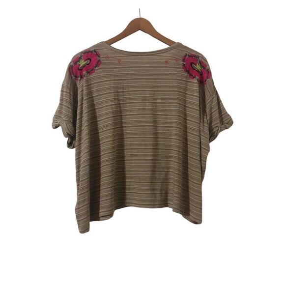 Free People Catalunya Cropped Floral Embroidered Striped Knit Tshirt Small - Picture 5 of 6